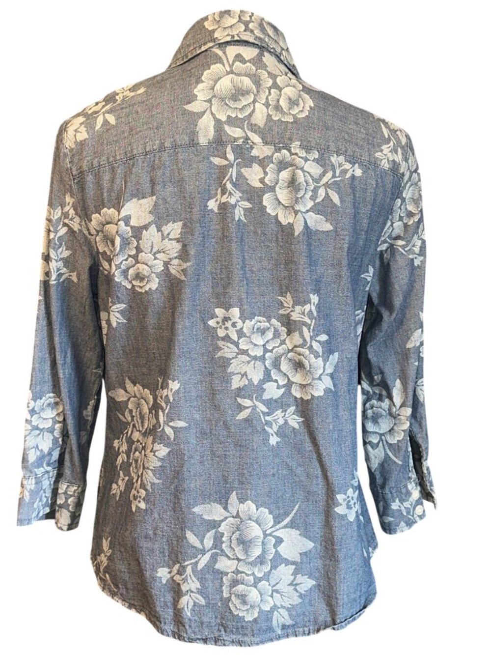 Karen Scott Womens Floral Button-Up Shirt Small 100% Cotton Blue/White - Picture 2 of 4